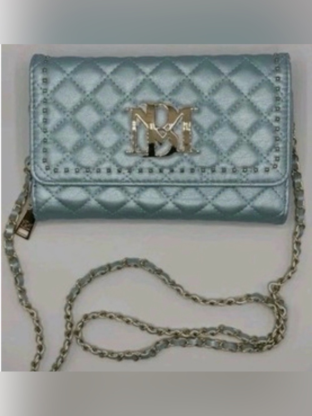 NWT Badgley Mischka Quilted Metal Blue Crossbody Bag with Chain Strap - Picture 2 of 6